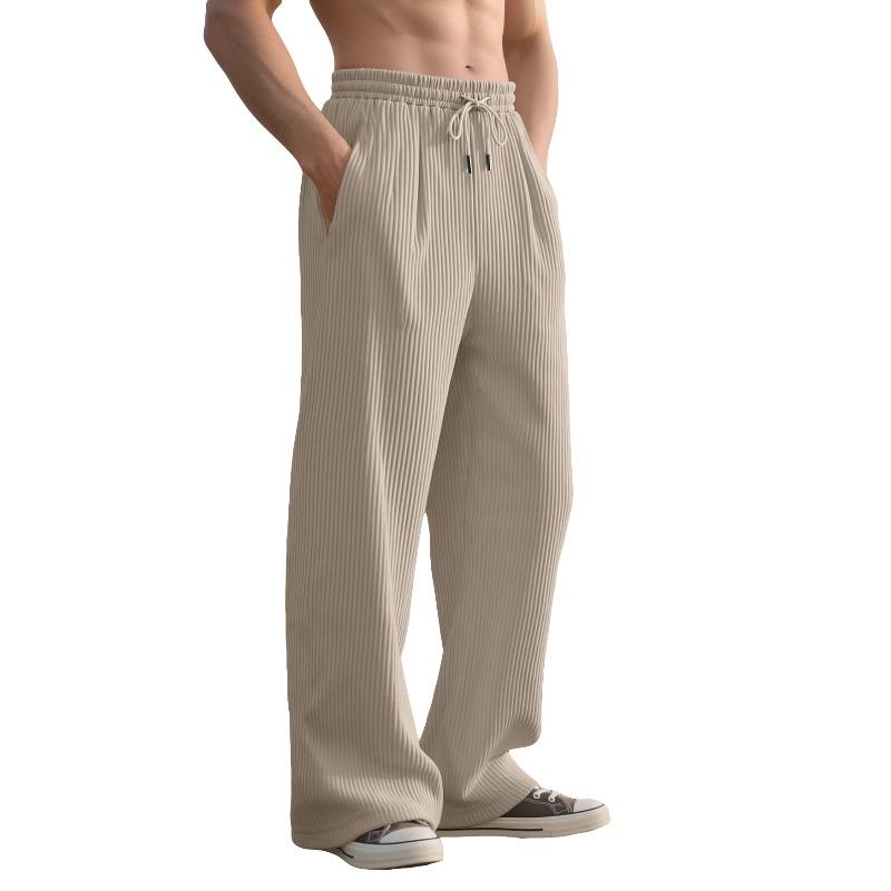 Spring and Autumn Men's Casual Trousers Loose Straight Pants Vertical Striped Medium High Waist Wide Leg Pants Men's