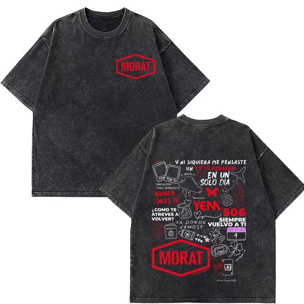 Summer Hot Sale Band Rock Music Morat Tour 2026 Print Vintage Washed T-shirts Hip Hop Fashion Men Women Gothic Cotton Oversized T-shirts