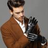 PU Leather Men's Gloves Business Winter Driving Plush Velvet Keep Warm Black Touch Screen Gloves