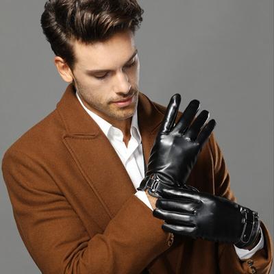 PU-Leder Herrenhandschuhe Business Winter Fahren Plüsch Samt Warmhalten Schwarze Touchscreen-Handschuhe