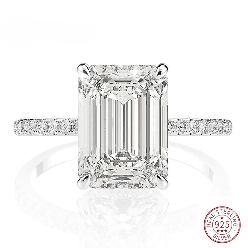 

4ct 8*10 мм полный муассанит изумрудной огранки бриллиантовые кольца для женщин серебро 925 пробы обручальное кольцо роскошные оригинальные ювелирные изделия