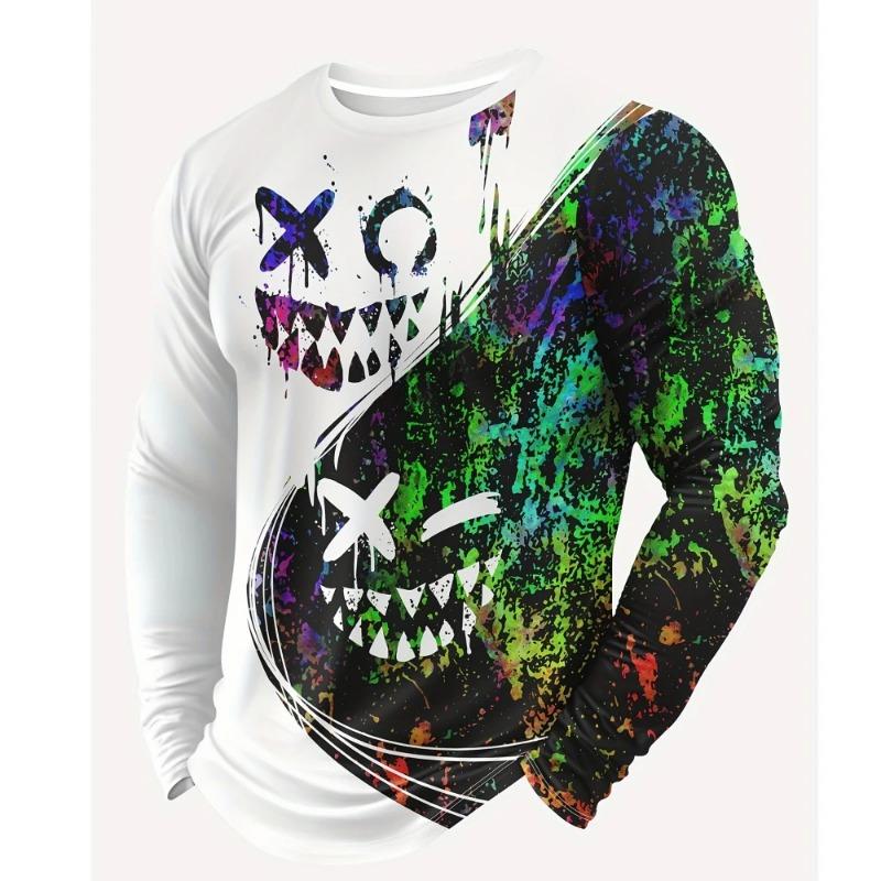 T-Shirts for Men Autumn Mens Clothing Round Neck Tops Long Sleeve Shirts 3D Print Graphic T Shirts Vintage Men T-Shirt