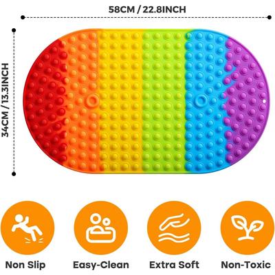 Bunte Silikon-Badewannen-Anti-Rutsch-Matte mit Saugnäpfen und drückbaren Blasen, Weich und faltbar, Maschinenwaschbare Duschmatte