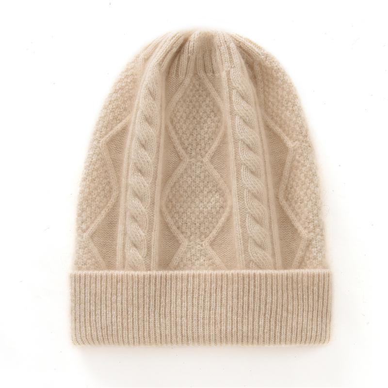 Kids' Medium/Large College Style Cashmere Wool Hat - Diamond Pattern, Solid Color, Autumn/Winter Warm Heavy Knit