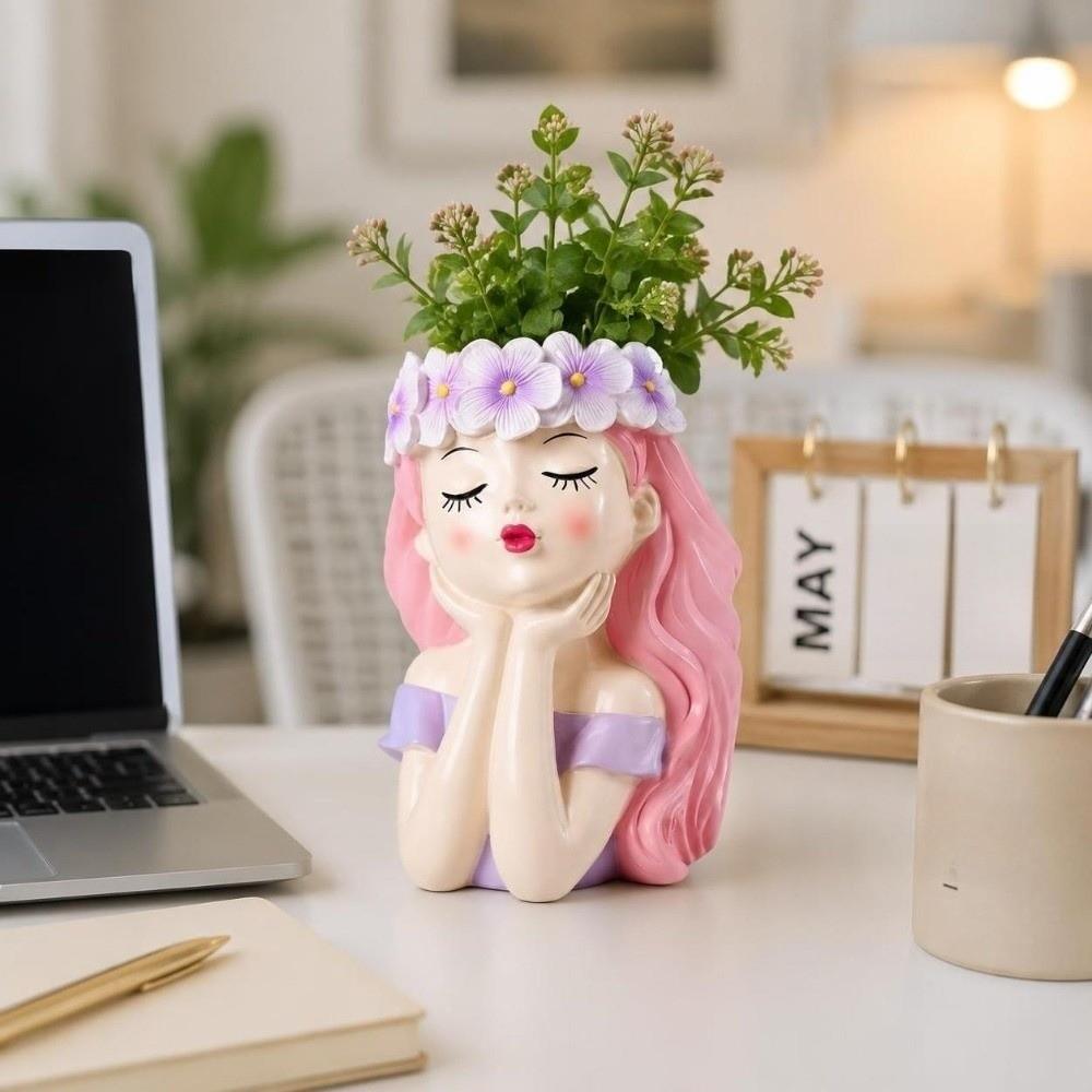 Desktop Storage Flower Pot Resin Fairy Flowerpot Funny Girl Shape Planter Gift for Women