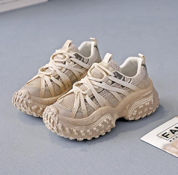 Fashion Thick-soled mesh breathable durian bottom silver dad shoes for women to increase height 2024 new casual sports shoes