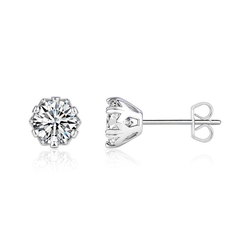 Snowflake Moissanite Sterling Silver Stud Earrings, 1 Carat, Hypoallergenic 925 Silver