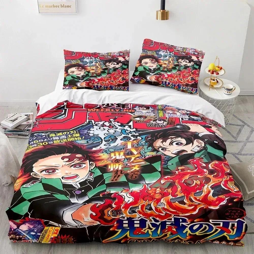 3D Heißer Verkauf Anime Demon Slayer Bettbezug und Kissenbezug Kinder Doppelbett Bettwäscheset Heim Schlafzimmer Dekoration Geschenk für Jungen Mädchen