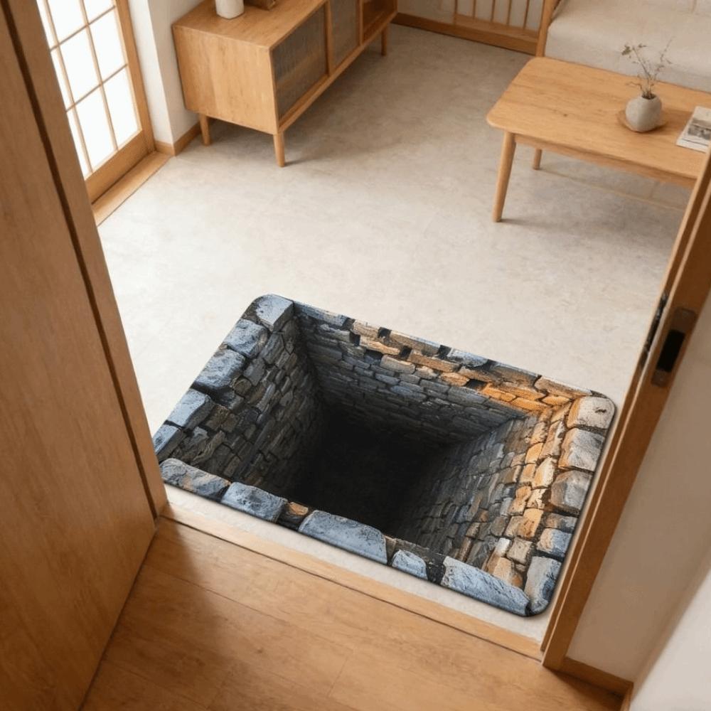 3D Plochý koupelnový koberec Protiskluzový kobereček ke dveřím do ložnice Kreativní rohožka s optickou iluzí Domácí dekorace