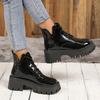 Fashion Chunky Platform Ankle Boots for Women Fashion Thick Bottom Non Slip Combat Booties Woman Black Patent Leather Punk Botas Mujer