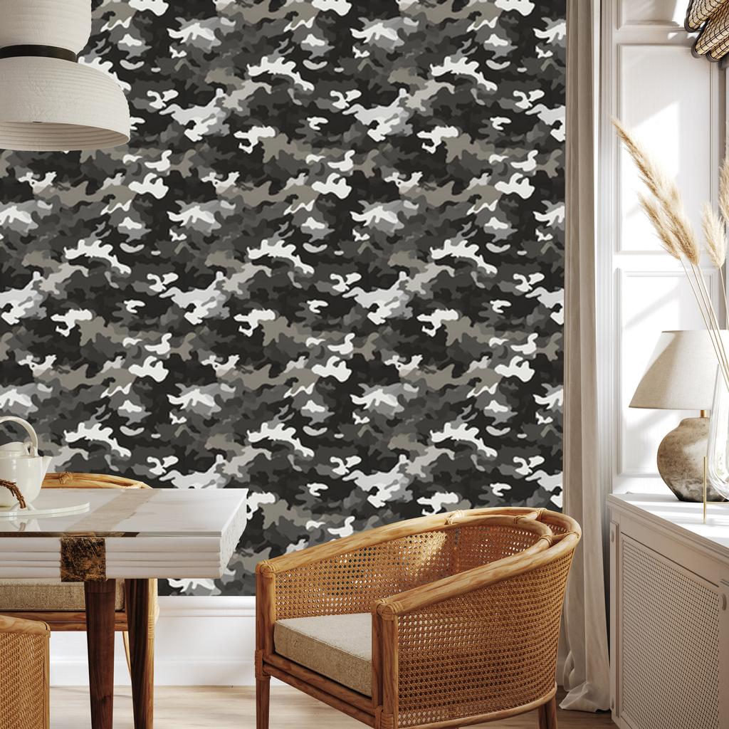 Military Camouflage Wallpaper Graphite and Gray for Living Room and Bedroom 50x1000