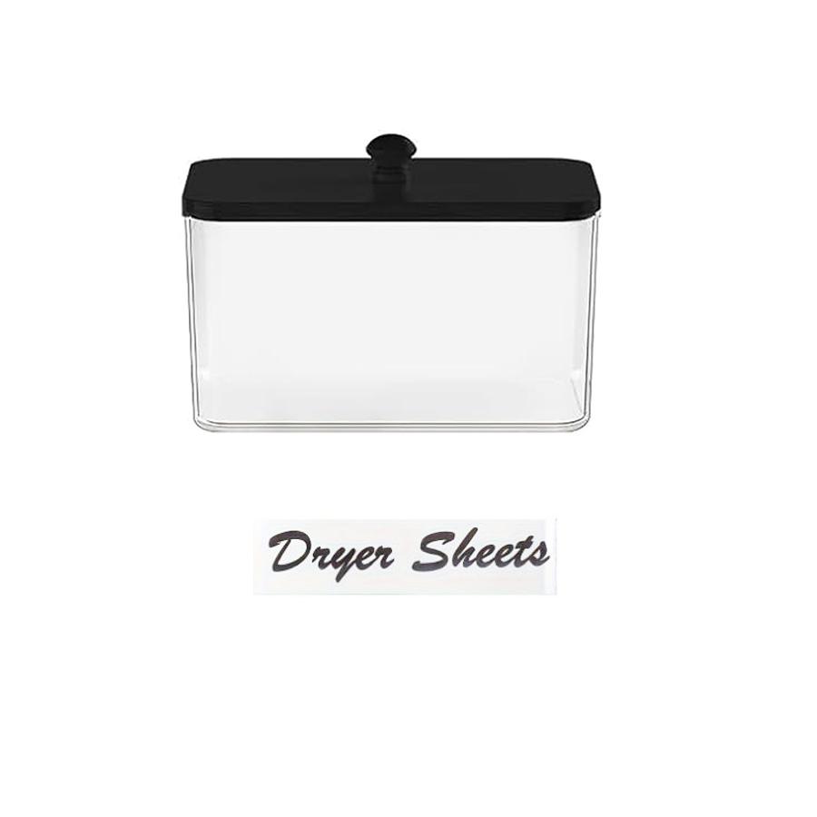 Acrylic Container Storage Box, Dryer Sheet Holder, Clear Tissue Box Holder with Black Lid for Laundry Room Organization