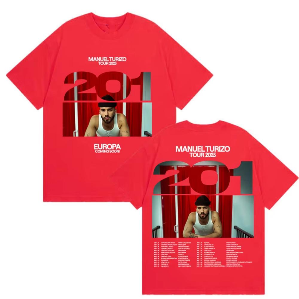 Rapper Manuel Turizo Tour 2025 Grafik T-Shirt Herren Hip Hop Locker Kurzarm T-Shirts Vintage Übergroß Baumwoll-Tee Streetwear