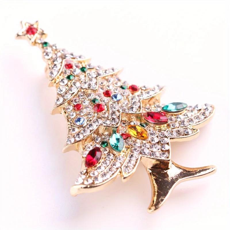 2pcs Women Men Fashion Exquisite Christmas Tree Crystal Brooch Badges Elegant Lady Festival New Yearl Gift Pin