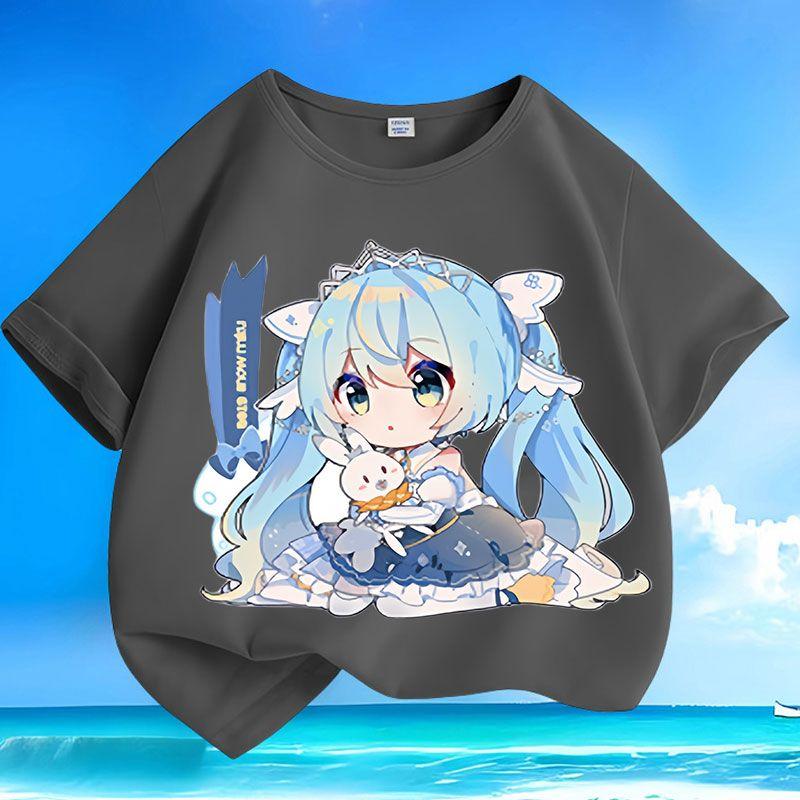 Roztomilá trička Hatsune Miku pro děti, volná trička pro kluky a holky, letní