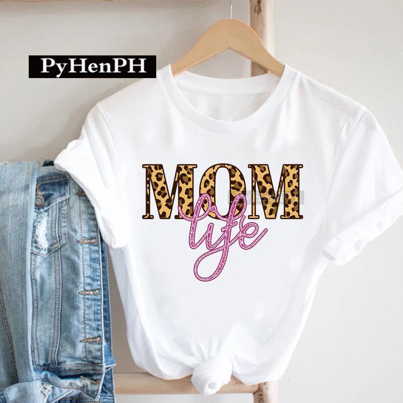 European Leopard Print Mom TShirt Korean Version ShortSleeved Base Shirt Fashion Creative Family Clothing for Women