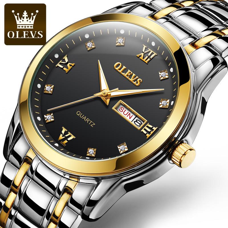 

OLEVS 8691 с подарочной коробкой Светящиеся двойные календари Кварцевые часы Бизнес-немеханические мужские часы