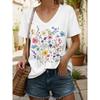 New Women T-shirt Simple Graphic Print Oversized Women's Trending Clothing Fashion Short Sleeve Shirt Women V-Neck Blouse 2025
