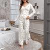 Women's Long-sleeved Pajamas And Pants Suit With Floral Print