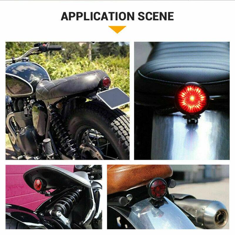 Universal Motorcycle LED Rear Tail Light, Retro Black Metal Brake Stop Lamp for Bobber, Chopper, Cafe Racer