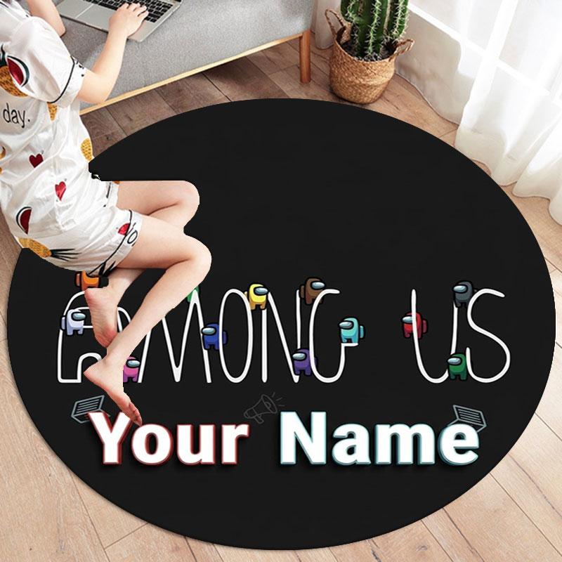 Among Us Custom Name Round Area Rug,Carpet Rug for Living Room Bedroom Sofa Playroom Decor,Non-slip Floor Mat