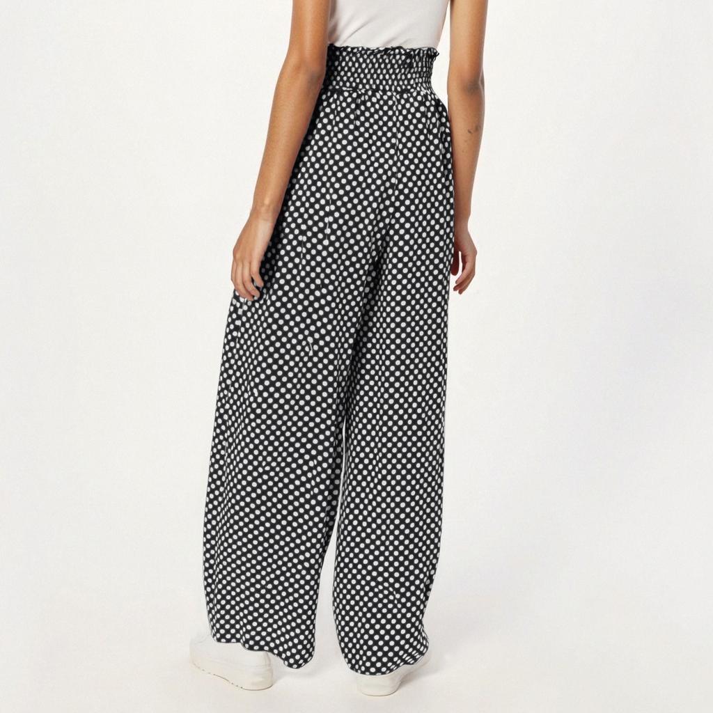 Damen Modische Kordelzug High Waist Gepunktet Bedruckte Lange Csual Hose