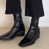 Wedge Heel Thick Sole Heightened Elastic Thin Boots Women's Head Rear Zipper Retro Versatile Short Boots British Martin Boots