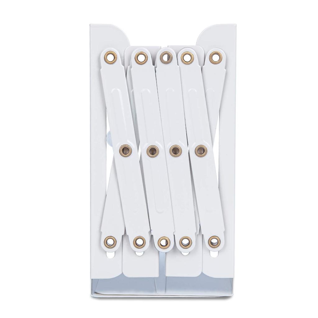 ALIOBC Extendable Metal Desktop Bookshelf with Magazine and Document Newspaper Retractable Office White Bookends, Anti-Tip Dividers, Storage, Files,