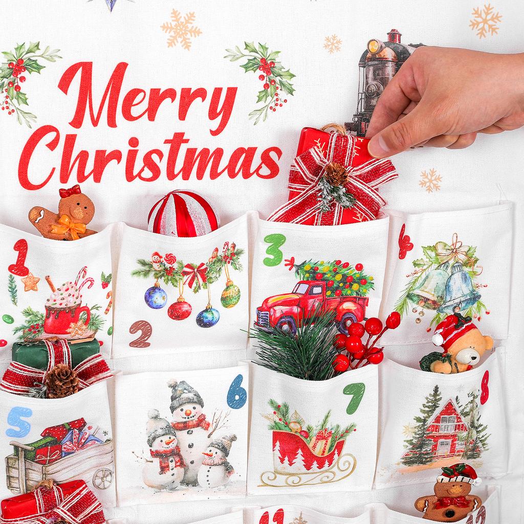 Tkaninowy Kalendarz Adwentowy Świąteczny Z Kieszonkami 24 Dni Odliczanie do Świąt Kalendarz Adwentowy Wiszący Kalendarz Odliczający Do Wypełnienia Reus