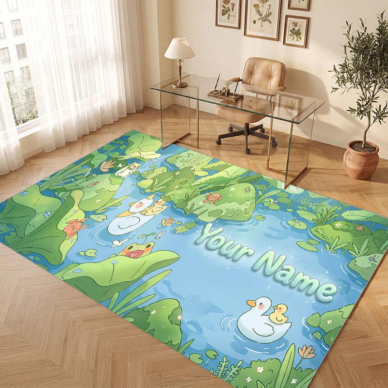 Floral Garden Theme Crystal Velvet Floor Rug Personalized Custom Name Text Warm Carpet Home Decoration