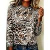 Women's Colorful Leopard Print Long Sleeve T Shirt, Blue Orange Animal Pattern Crew Neck Casual Women Clothing Tops Tees