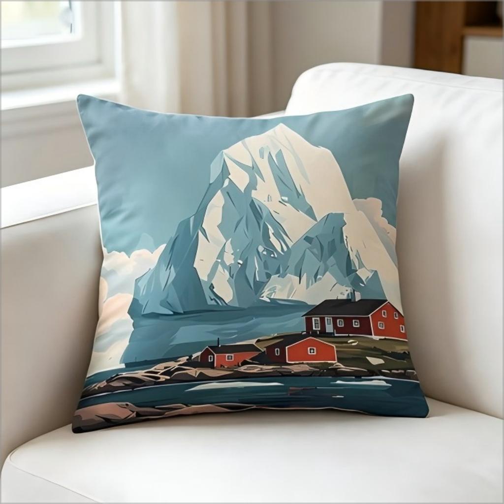 Double Sided Newfoundland Canada Landscape Throw Pillow Cover Iceberg Red Houses Print Cushion Cover For Travel Home Decor
