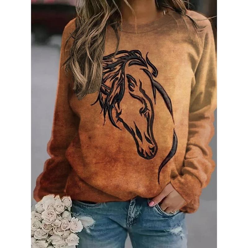 Cowboy Horse 3D Print Sweatshirts Women Crew Neck Long Sleeve Hoodies Raglan Sleeves Pullovers Y2k Harajuku Tops Female Clothing