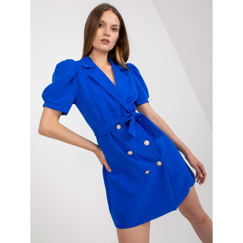 

Fashion Puff Short Sleeve Women Summer Suits Dress Loose Office Ladies Casual Simple Short Shirt Dresses Lace-up Buttons Elegant Solid Color Clothing S синій