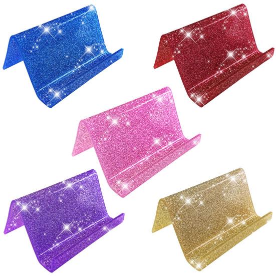 Acrylic Business Card Holder for Desk Sequin Glitter Desktop Name Card Organizer Stand for Home Office