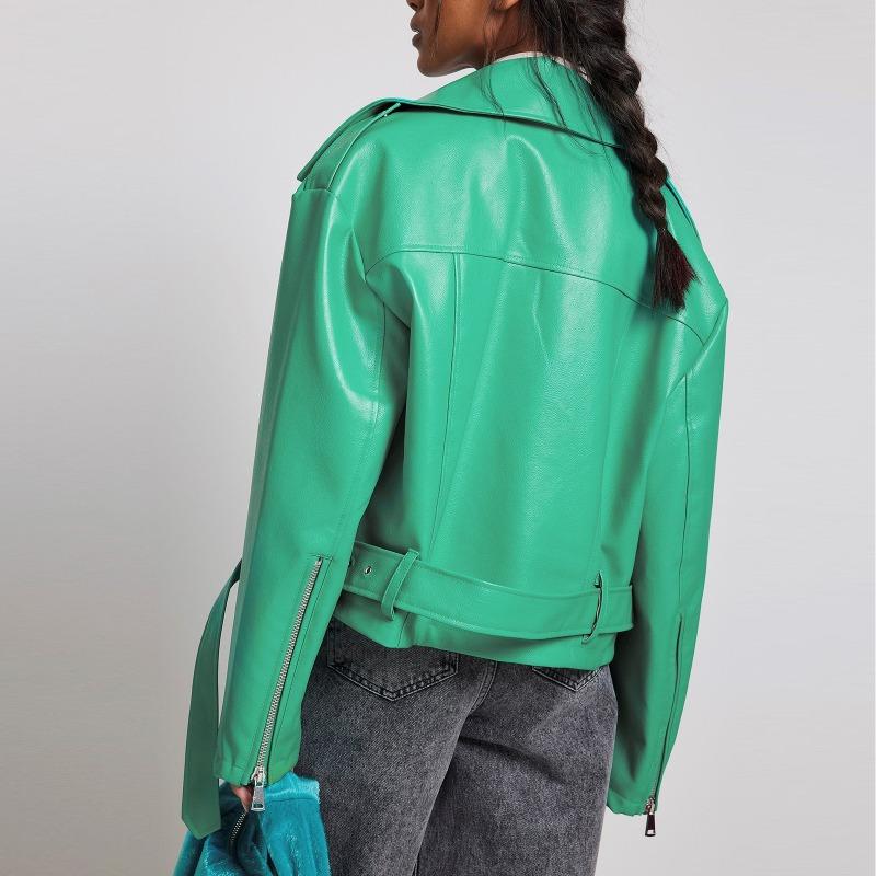 Γυναικείο Μονόχρωμο Φθινοπωρινό Χειμωνιάτικο Δερμάτινο Μπουφάν Punk Κοντό με Ζώνη Πετάκι Μπουφάν Γυναικείο Φερμουάρ Ρετρό Μοτοσικλετιστικό Μπουφάν