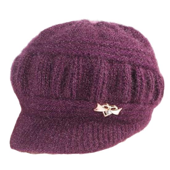 Knitted Hat Peaked Love Heart Decor Thickened Plush Lining Keep Warm Solid Color Winter Thermal Middle-aged Women Cap for Gift