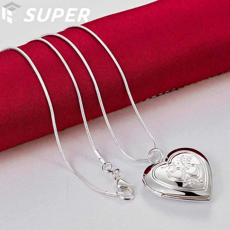925 Sterling Silver 18palcový hadí řetízek Love Heart Fotorámeček Náhrdelník Šperky