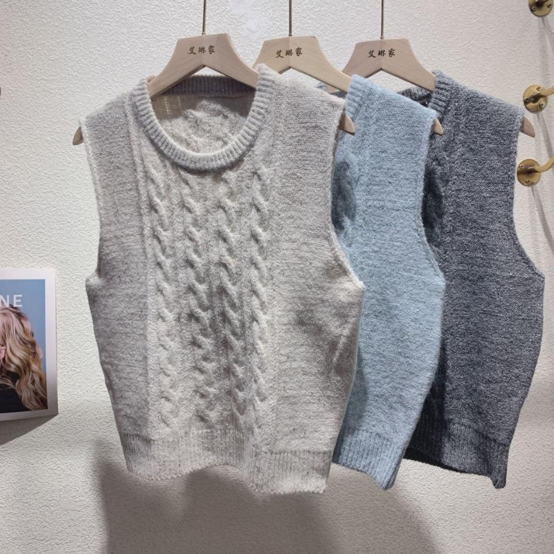 Dámské podzimní a zimní pletené vesty s kulatým límcem s kroucenými flitry