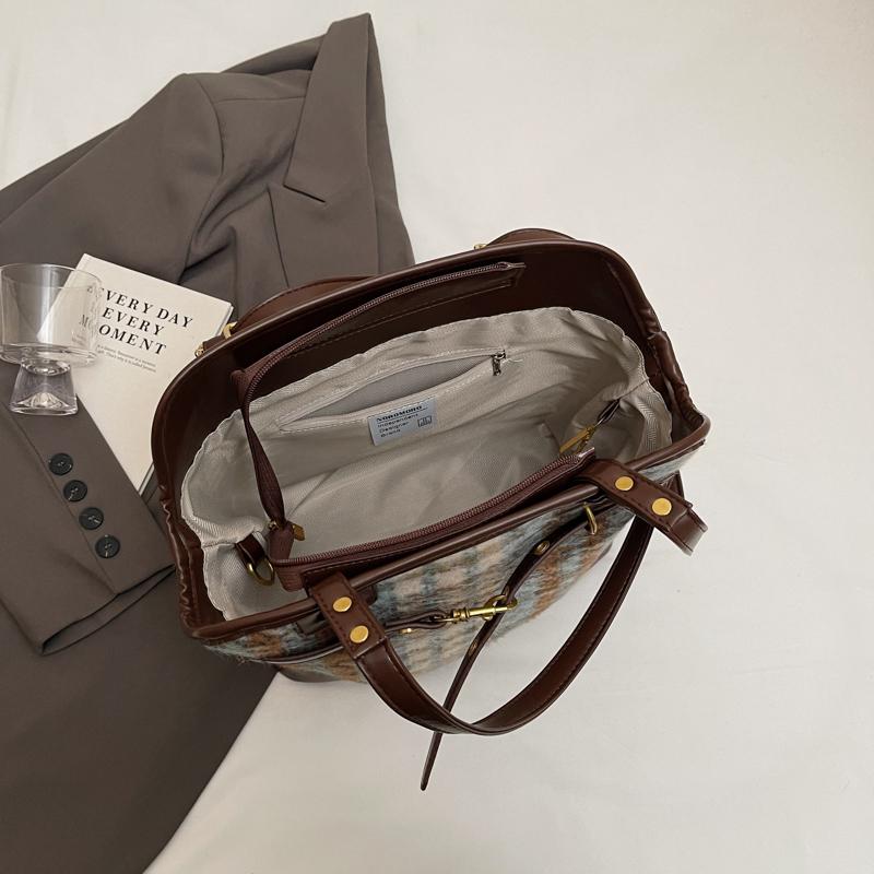 Karierte Einkaufstasche mit großer Kapazität, Umhängetasche für Damen, Vintage-Rucksack
