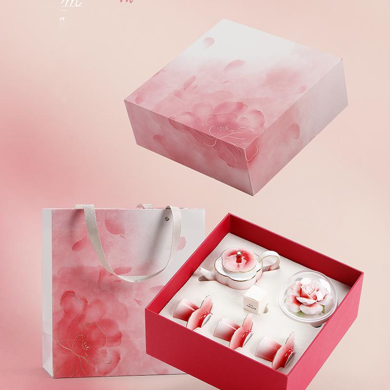 Souvenir rose flower language aromatherapy gradual change ceramic high-end tea set set to send girls birthday high-end gifts