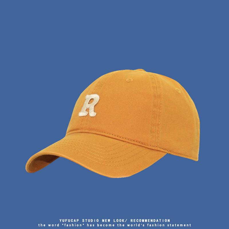 Unisex Casual Baseball Cap Cotton Sun Hat Round Top Curved Brim Cap Yellow