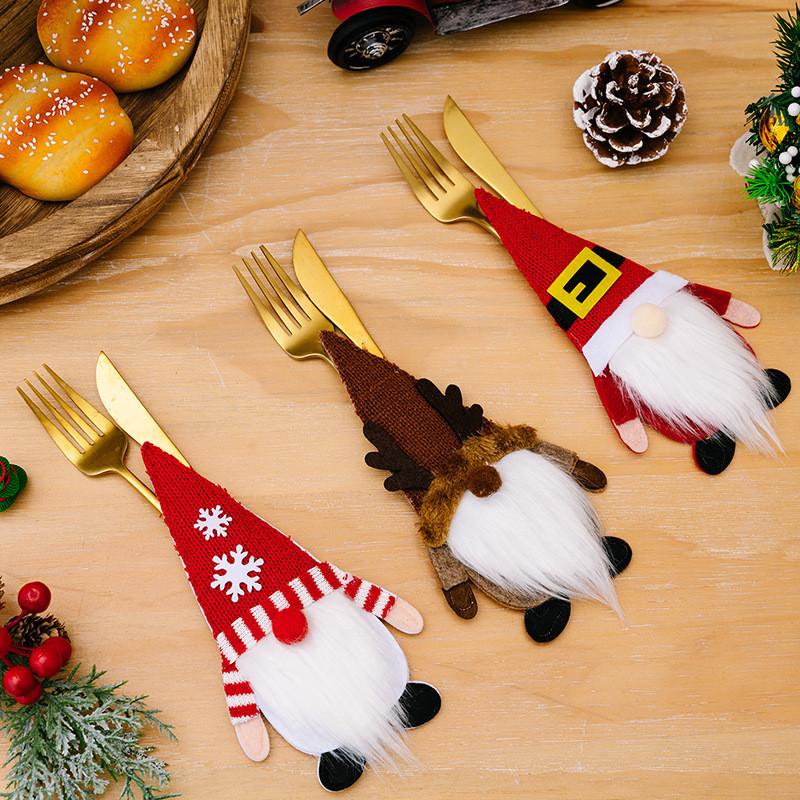 Decor Christmas Charming And Fork Holder Set Featuring Knitted Gnomes For A Magical Table Holiday