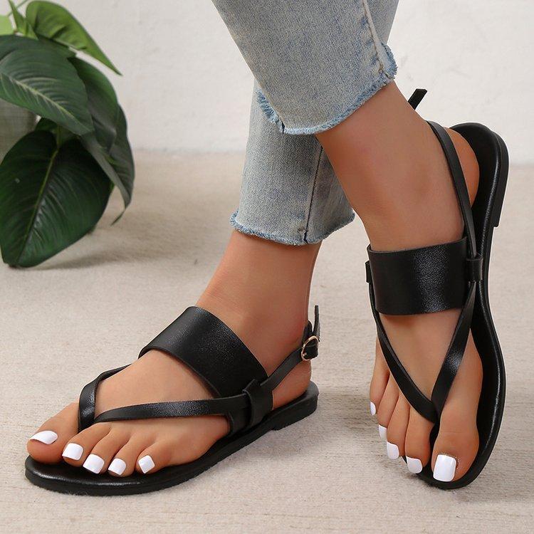 22 summer new European and American style large size casual herringbone wide strip with set toes solid color plain flat sandals 36 чёрный 4490₽