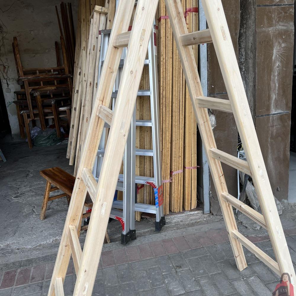 Double-Sided Solid Wood Folding A-Frame Ladder for Household Use