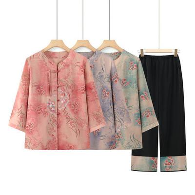 Elegantes Frühjahrs-Herbst-Print-Oberteil & Schwarze Hosen für Frauen mittleren Alters und ältere Frauen - Bequem und Lässig.