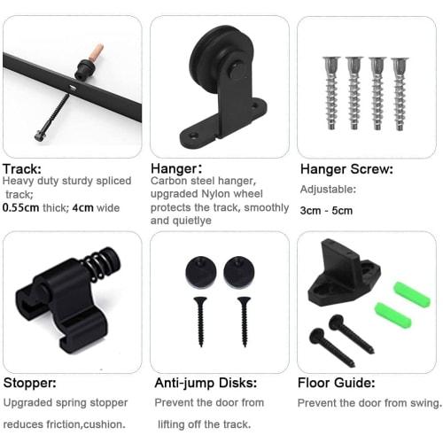 CCJH 6FT/1.83m Retro Steel Sliding Door Rail, Hanging Door Hardware for DIY Single Wooden Barn Doors, with T-Hook Plate