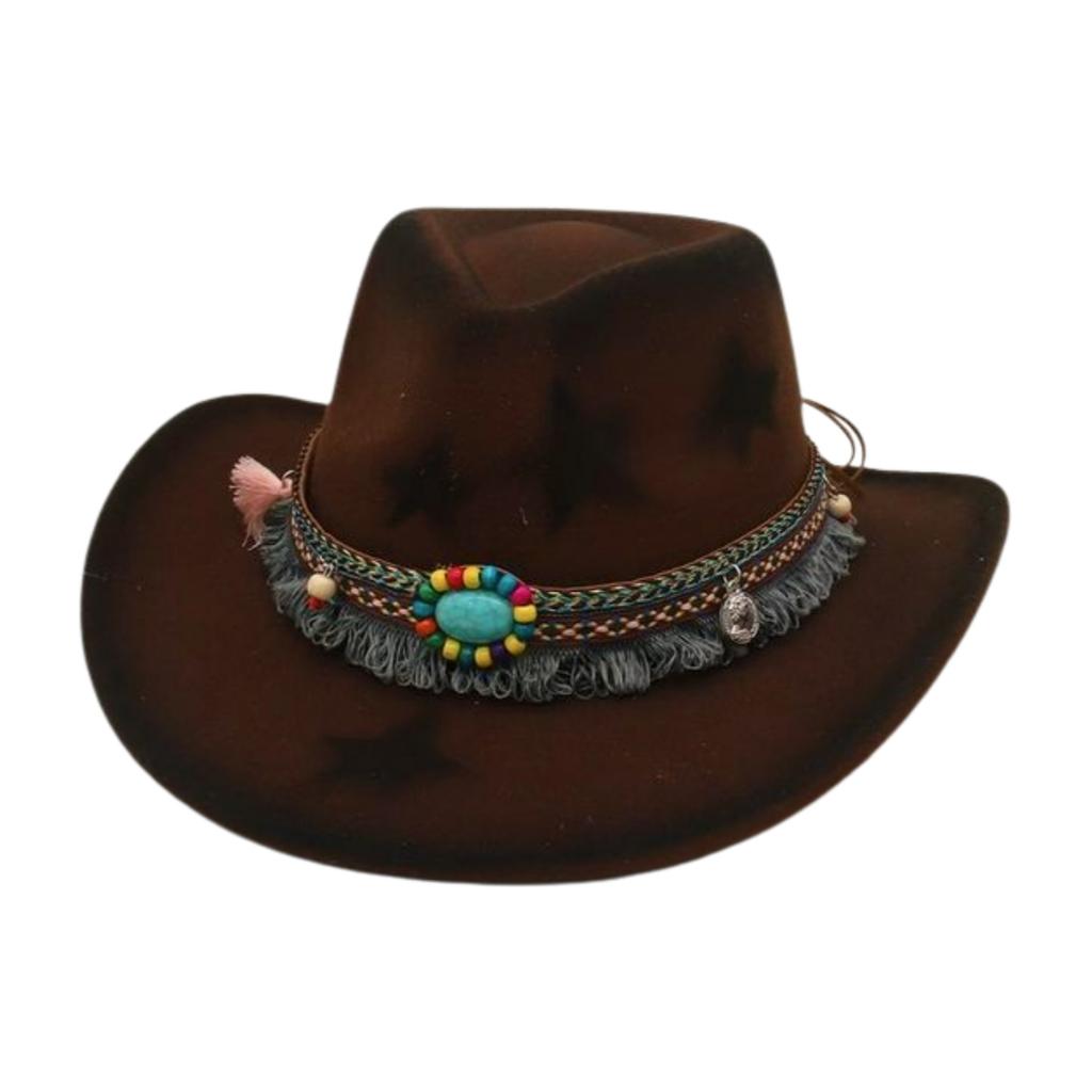 European And American Cross-Border Hot-Selling Men'S And Women'S Curled-Brimmed Jazz Hats, Tibetan Top Hats, Grassland Western Cowboy Hats, Turquoise