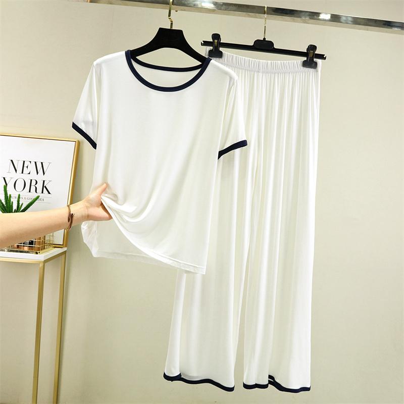 Plus Size Pour Femme Short Sleeve Trousers Suit Casual Loose Home Wear Clothes Modal Women's 2 Pcs