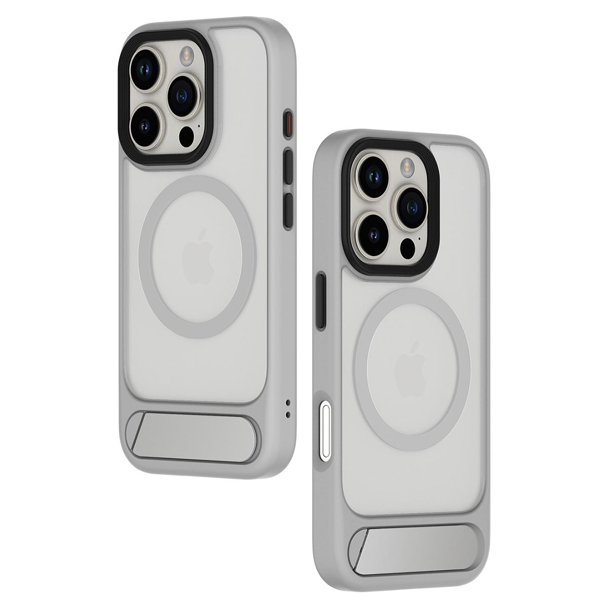 

For iPhone 16 Pro Magnetic Case with Kickstand Drop Proof PC+TPU Phone Back Cover Blue